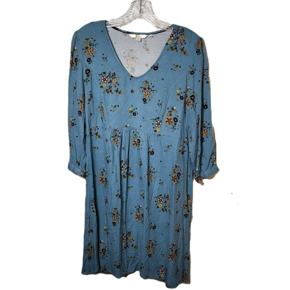 Boden Blue Floral Midi Dress Size 10 | V-Neck 3/4 Sleeve Boho Cottagecore - Picture 2 of 7